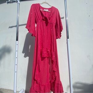 Sundress Hot Pink Silver Sequin Hi Lo Dress Size XS/S
